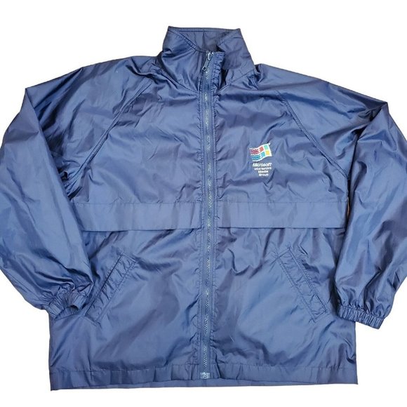 Vintage 90s Y2K Microsoft Blue Zipup Jacket Windbreaker‎ Embroidered Media Group - Picture 2 of 11